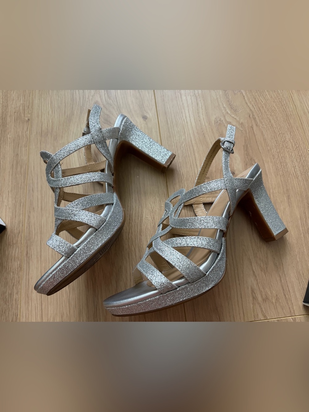 Naturalizer Silver Glitter Strappy Heels - Picture 4 of 6